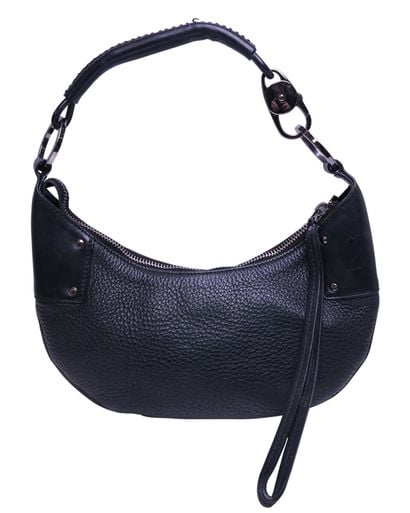 Half Moon Hobo, &pound;195, Handbags, Black, Leather, Front view